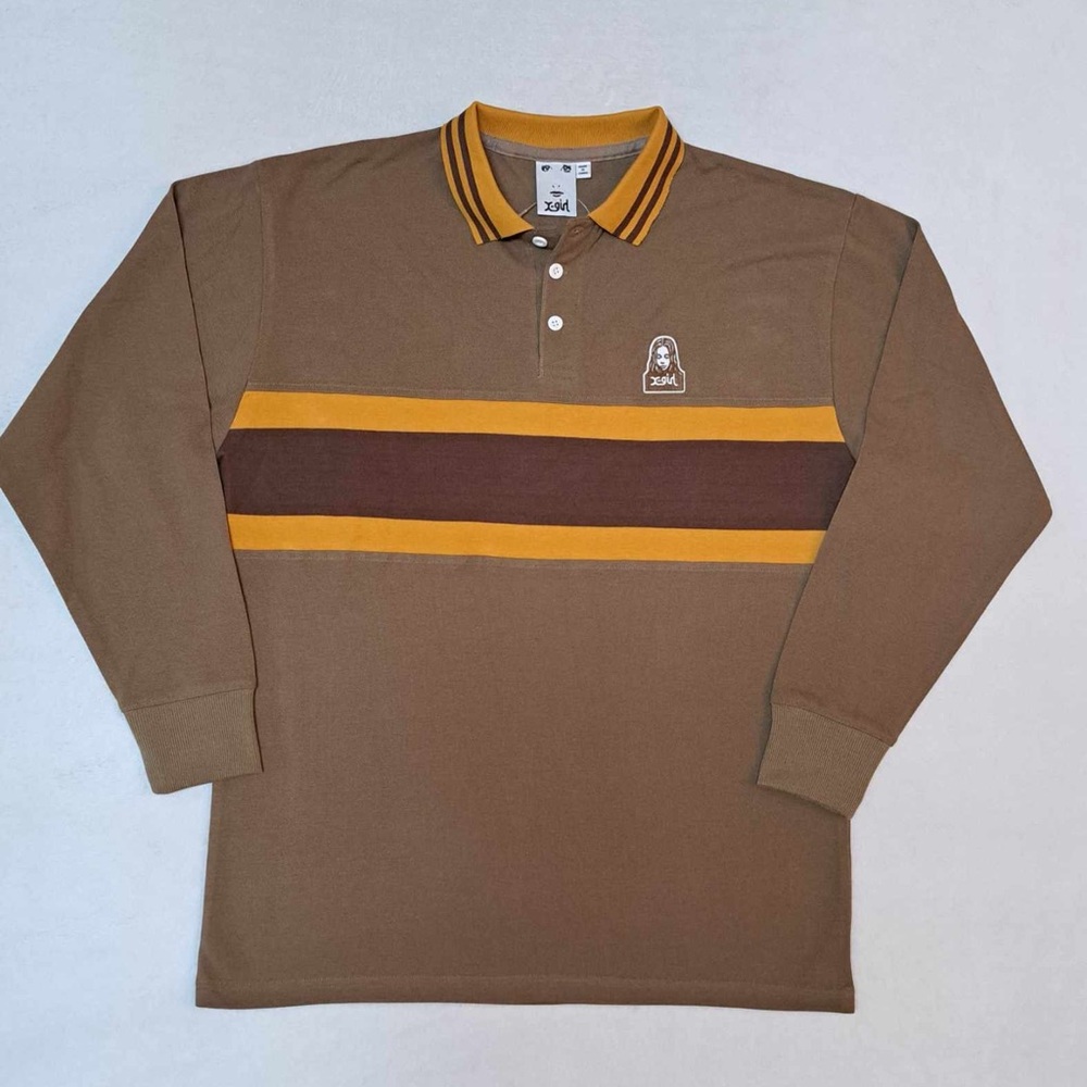 X-Girl Pique Cotton Long Sleeve Polo Shirt - Women's size MEDIUM